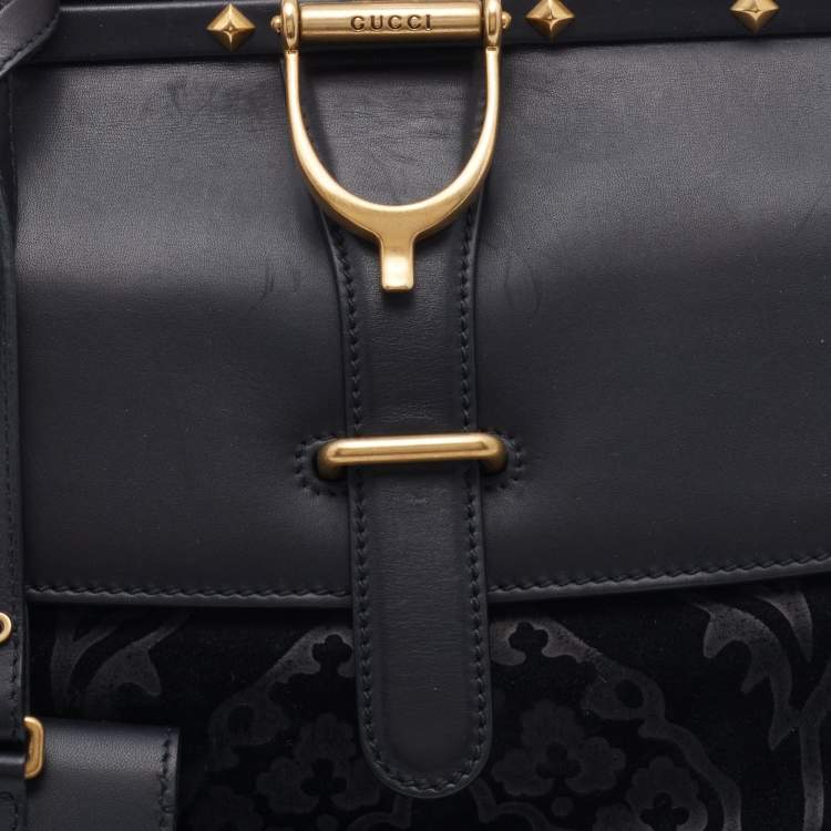 Pre Owned Gucci Black Leather And Suede Lady Stirrup Top Handle Bag