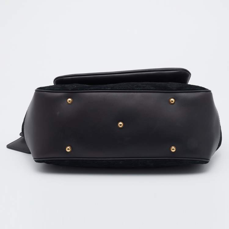 Pre Owned Gucci Black Leather And Suede Lady Stirrup Top Handle Bag