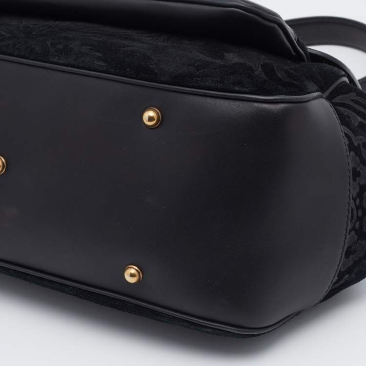 Pre Owned Gucci Black Leather And Suede Lady Stirrup Top Handle Bag