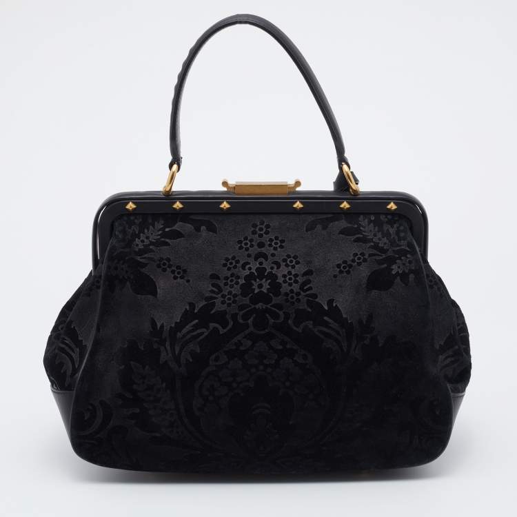 Pre Owned Gucci Black Leather And Suede Lady Stirrup Top Handle Bag