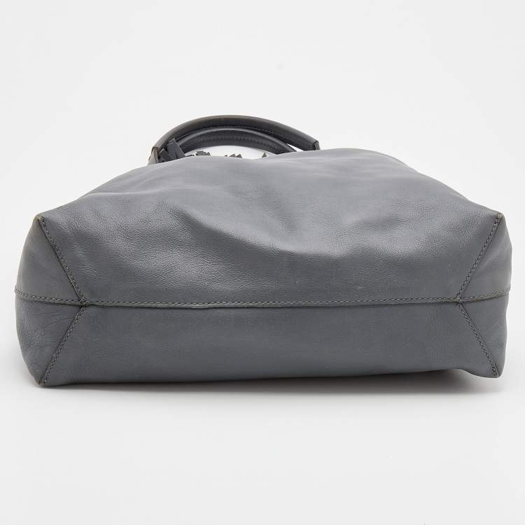 Pre Owned Gucci Ash Grey Leather Tassel Horsebit Tote