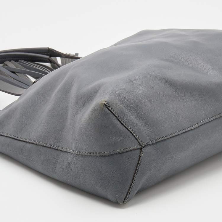 Pre Owned Gucci Ash Grey Leather Tassel Horsebit Tote