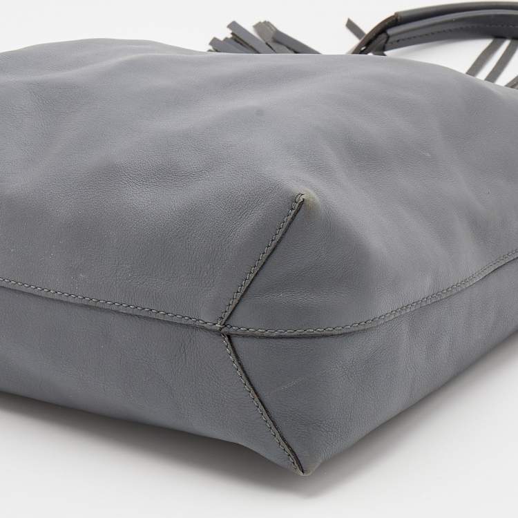 Pre Owned Gucci Ash Grey Leather Tassel Horsebit Tote