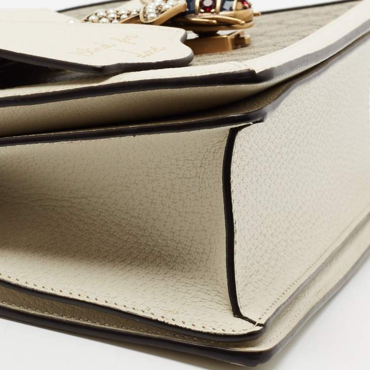 Pre Owned Gucci White/Beige Supreme Canvas and Leather Small Queen Margaret Top Handle Bag