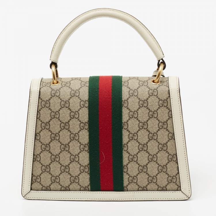 Pre Owned Gucci White/Beige Supreme Canvas and Leather Small Queen Margaret Top Handle Bag