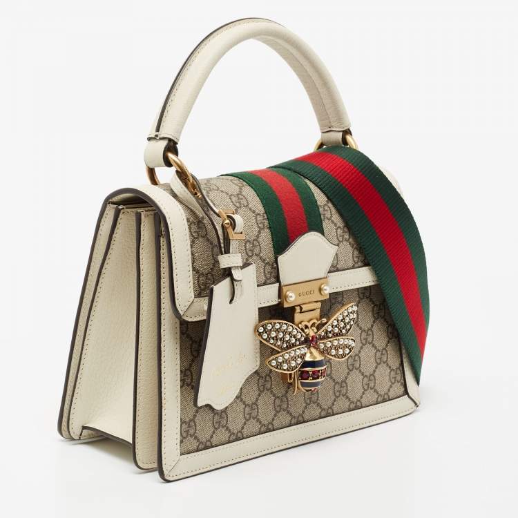 Pre Owned Gucci White/Beige Supreme Canvas and Leather Small Queen Margaret Top Handle Bag