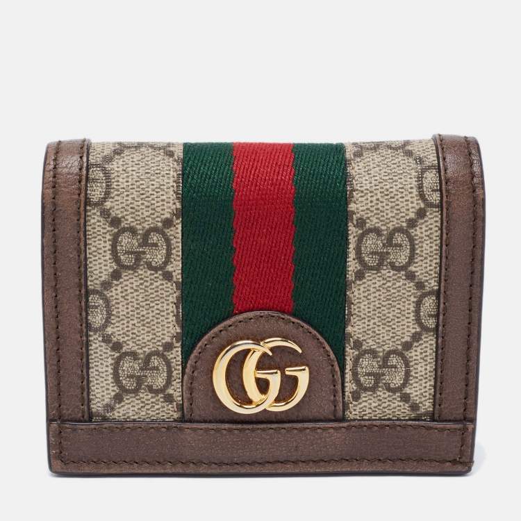 Gucci Brown GG Supreme Canvas and Leather Web Ophidia Card Case Wallet Gucci TLC