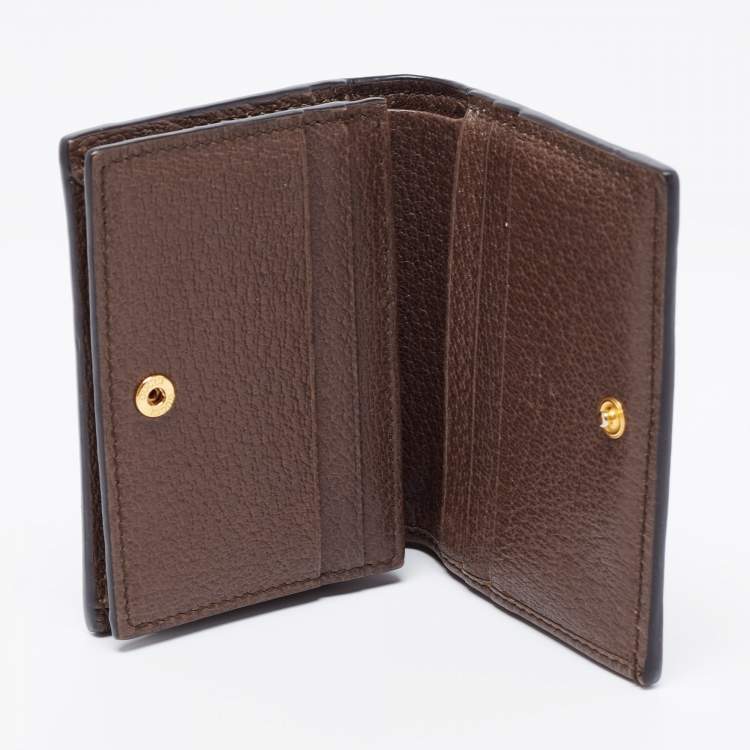 Pre Owned Gucci Brown GG Supreme Canvas and Leather Web Ophidia Card Case Wallet
