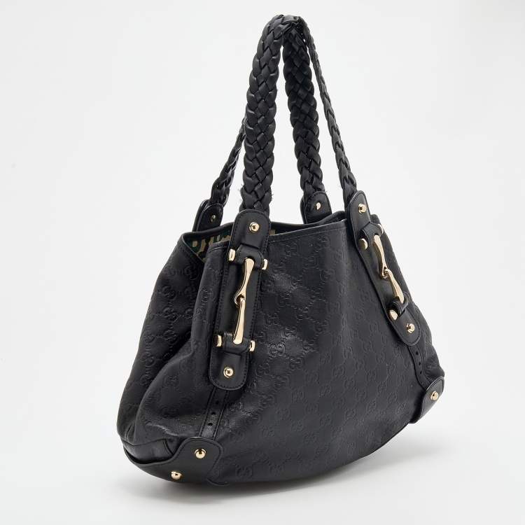 Pre Owned Gucci Black Guccissima Leather Pelham Shoulder Bag