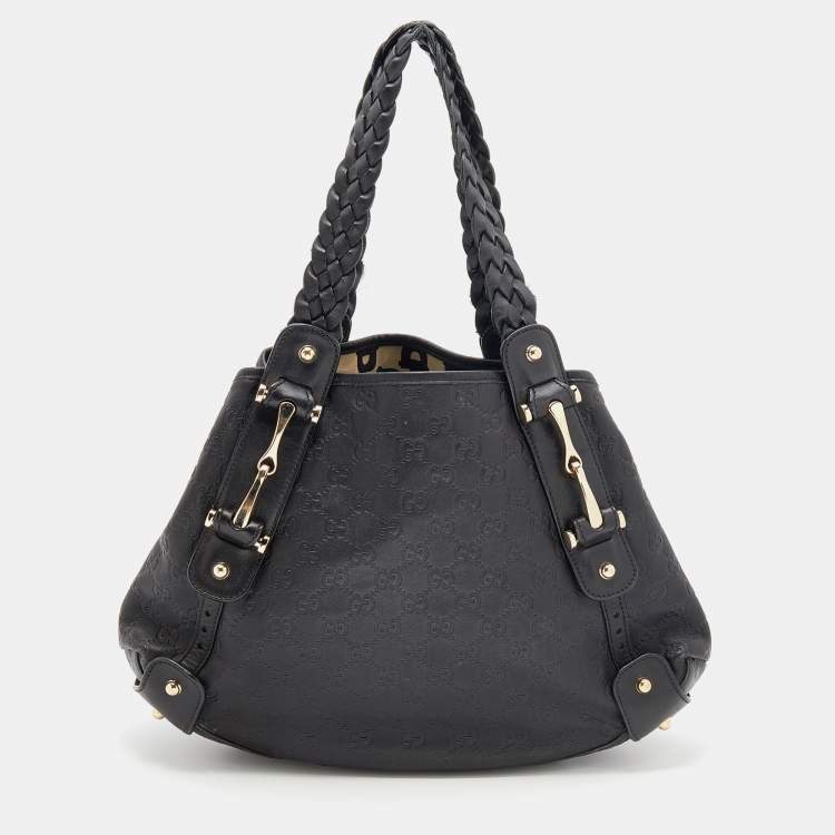 Pre Owned Gucci Black Guccissima Leather Pelham Shoulder Bag