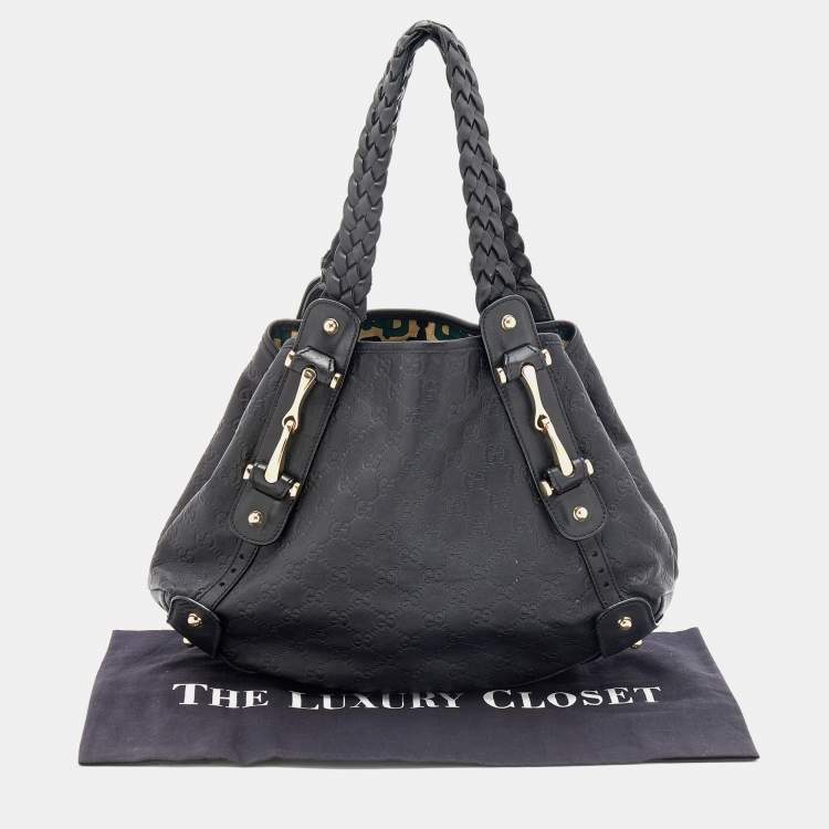 Pre Owned Gucci Black Guccissima Leather Pelham Shoulder Bag