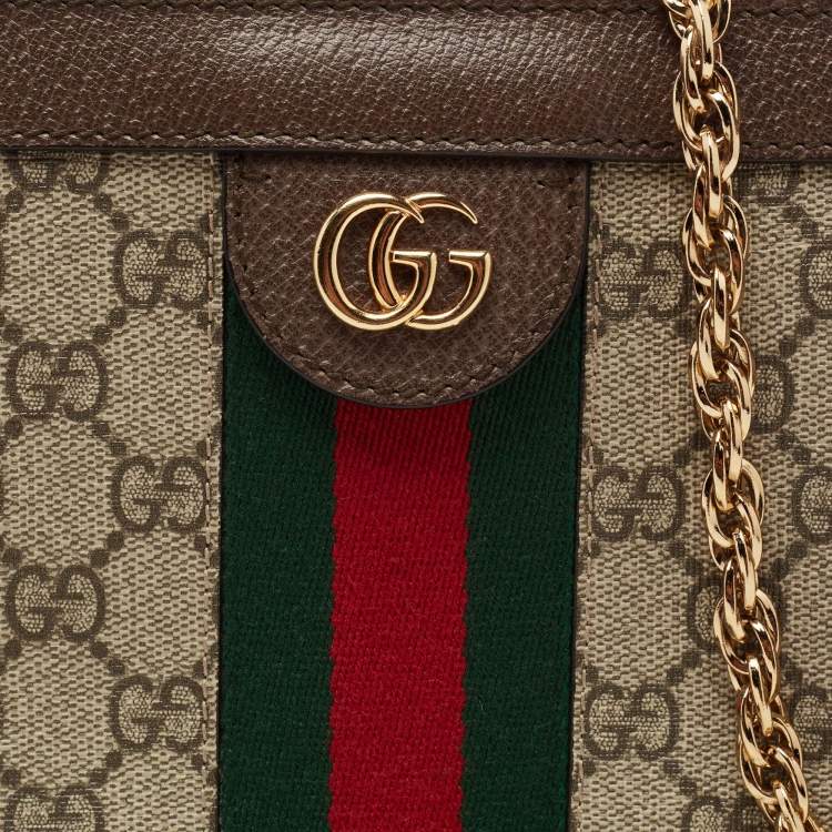 Pre Owned Gucci Beige/Ebony GG Supreme Canvas and Leather Small Ophidia Shoulder Bag