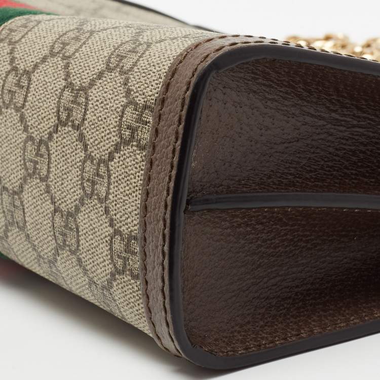 Pre Owned Gucci Beige/Ebony GG Supreme Canvas and Leather Small Ophidia Shoulder Bag