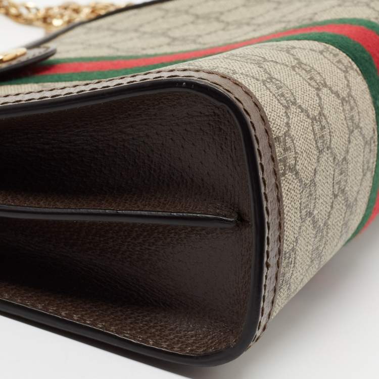 Pre Owned Gucci Beige/Ebony GG Supreme Canvas and Leather Small Ophidia Shoulder Bag