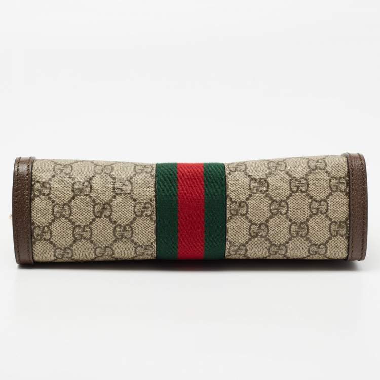 Pre Owned Gucci Beige/Ebony GG Supreme Canvas and Leather Small Ophidia Shoulder Bag