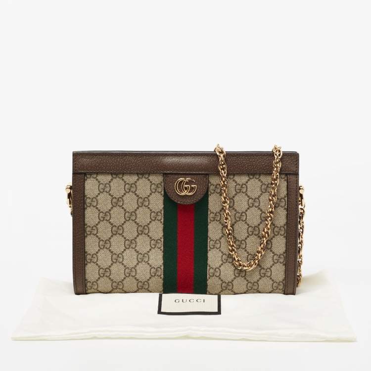 Pre Owned Gucci Beige/Ebony GG Supreme Canvas and Leather Small Ophidia Shoulder Bag