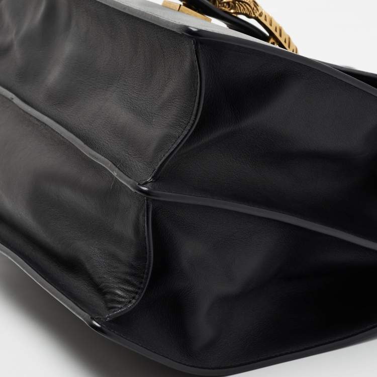 مملوكة مسبقًا Gucci Black Leather Large Dionysus Bamboo Top Handle Bag