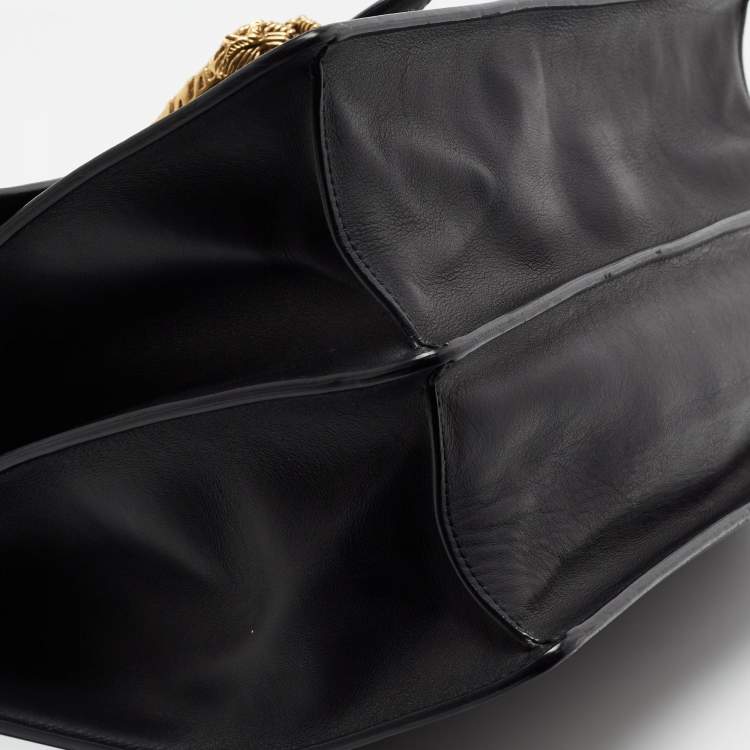 مملوكة مسبقًا Gucci Black Leather Large Dionysus Bamboo Top Handle Bag