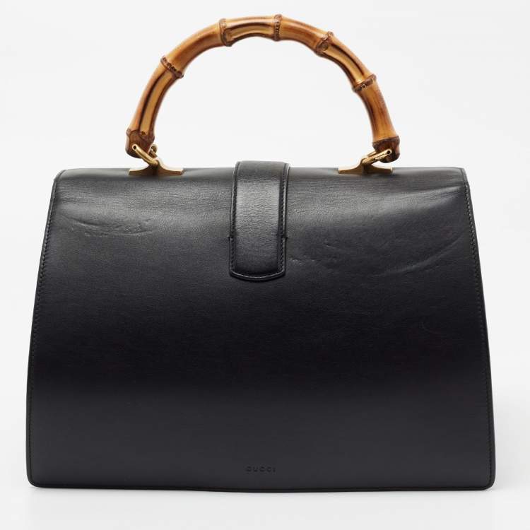 مملوكة مسبقًا Gucci Black Leather Large Dionysus Bamboo Top Handle Bag
