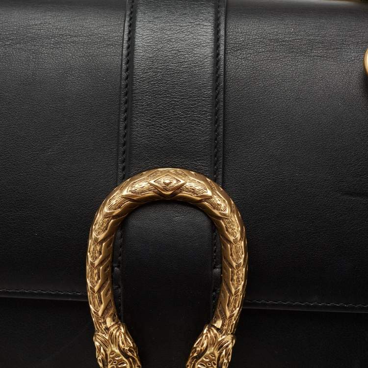 مملوكة مسبقًا Gucci Black Leather Large Dionysus Bamboo Top Handle Bag