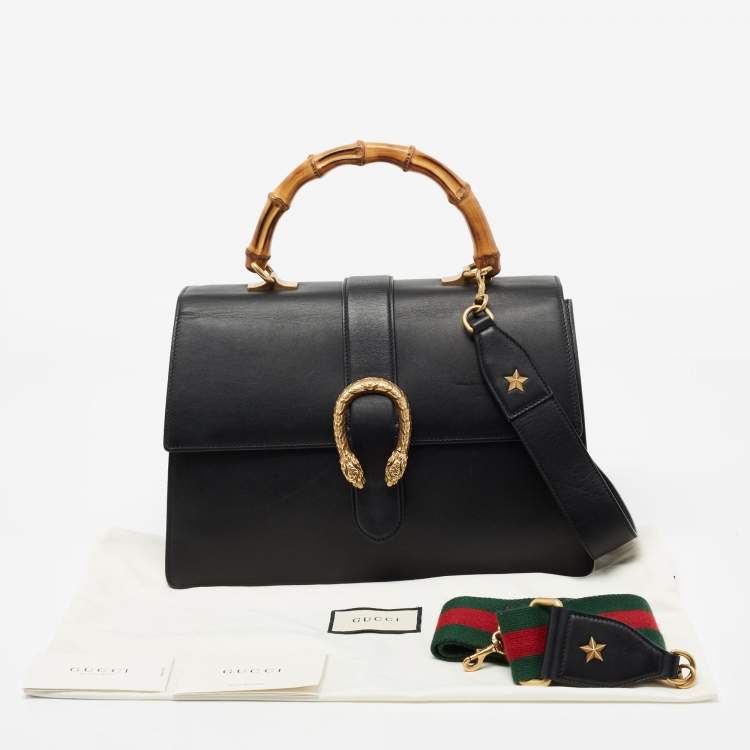 مملوكة مسبقًا Gucci Black Leather Large Dionysus Bamboo Top Handle Bag