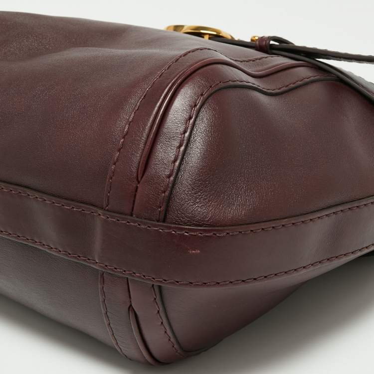 Pre Owned Gucci Dark Burgundy Leather Medium Double G Running Hobo       