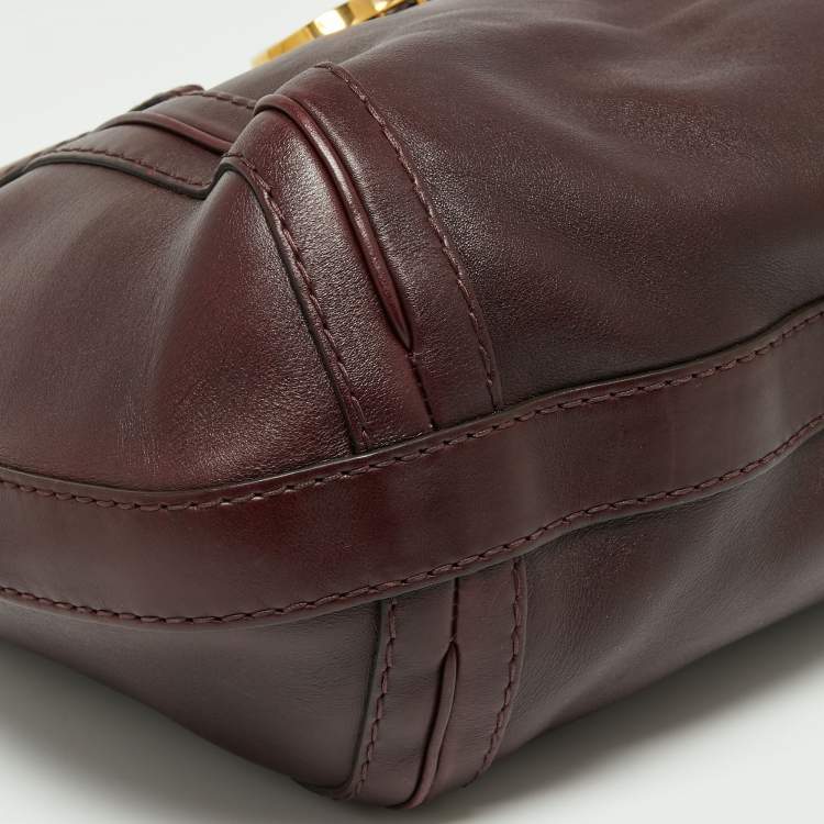 Pre Owned Gucci Dark Burgundy Leather Medium Double G Running Hobo       