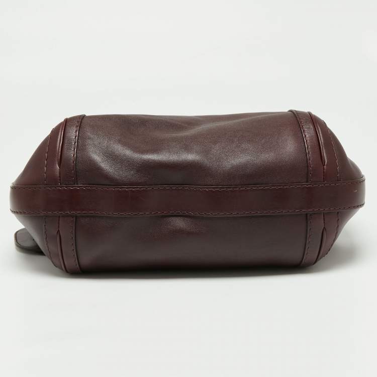 Pre Owned Gucci Dark Burgundy Leather Medium Double G Running Hobo       