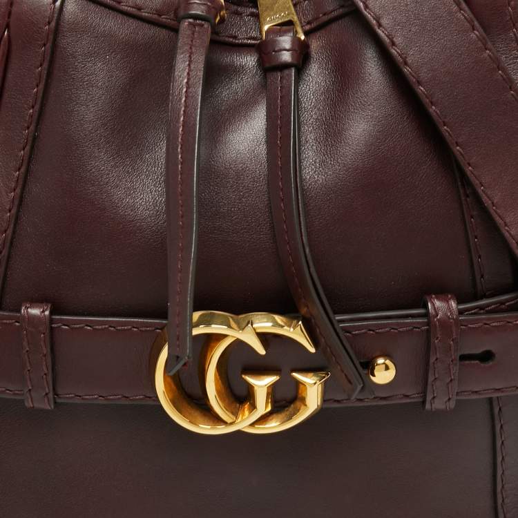Pre Owned Gucci Dark Burgundy Leather Medium Double G Running Hobo       