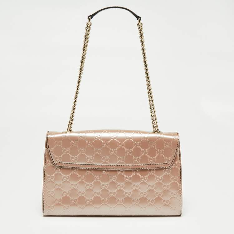 Pre Owned Gucci Metallic Pink Guccissima Glossy Leather Medium Emily Shoulder Bag