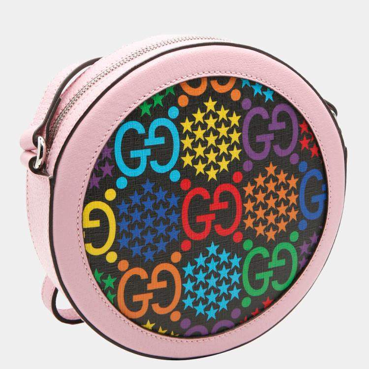 Authentic New GUCCI round GG Psychedelic Canvas pink leather crossbody bag