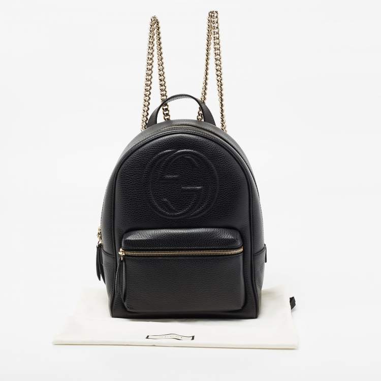 Pre Owned Gucci Black Leather Soho Chain Backpack