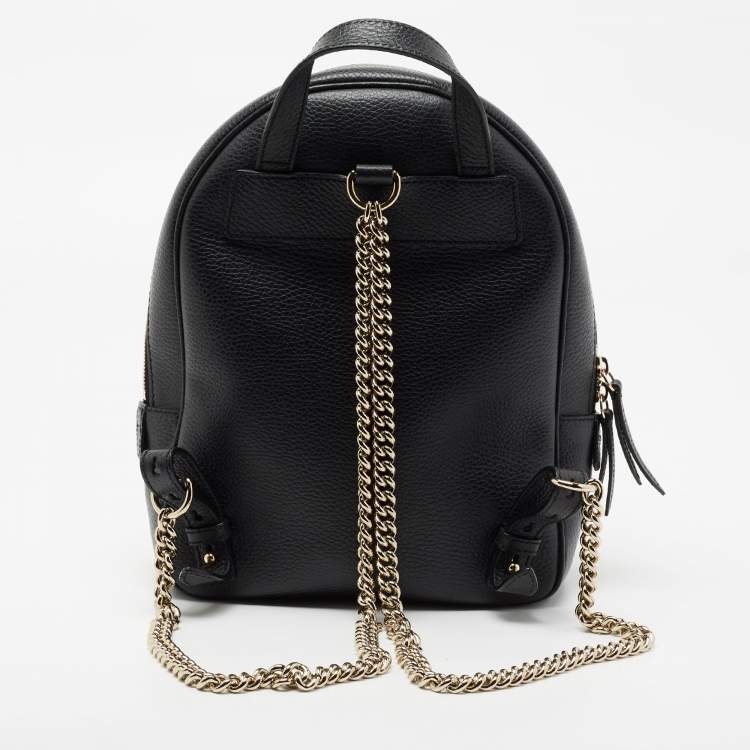 Pre Owned Gucci Black Leather Soho Chain Backpack
