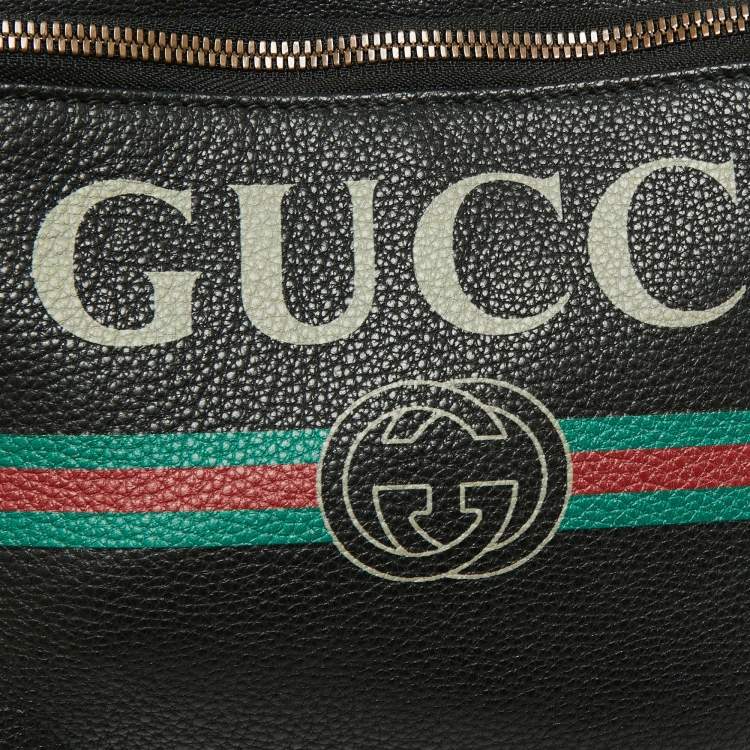 Pre Owned Gucci Black Pebbled Leather Small Logo Web Belt Bag