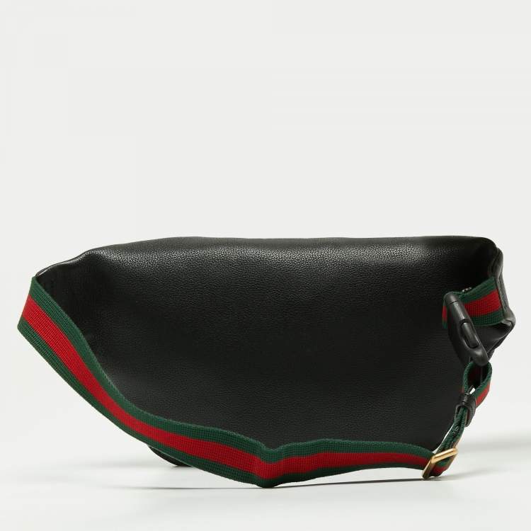 Pre Owned Gucci Black Pebbled Leather Small Logo Web Belt Bag