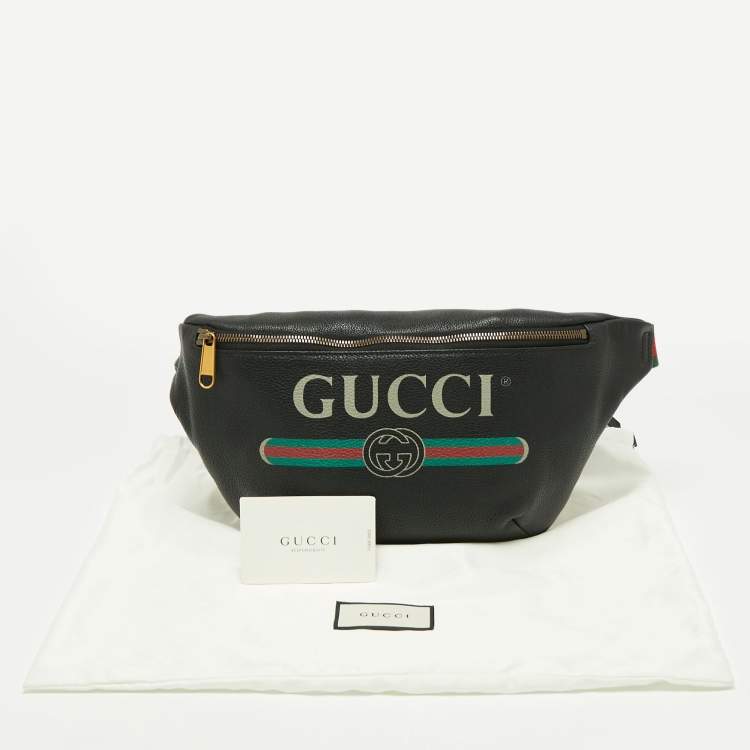 Pre Owned Gucci Black Pebbled Leather Small Logo Web Belt Bag