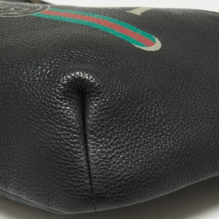 Pre Owned Gucci Black Pebbled Leather Small Logo Web Belt Bag