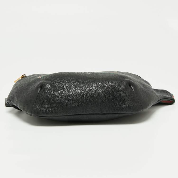 Pre Owned Gucci Black Pebbled Leather Small Logo Web Belt Bag