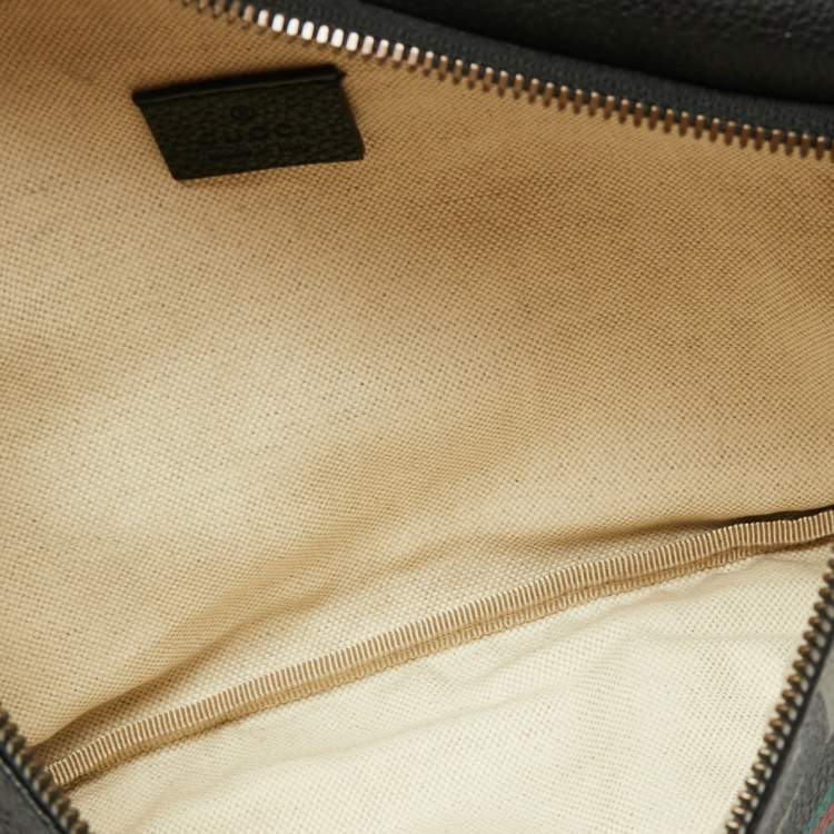 Pre Owned Gucci Black Pebbled Leather Small Logo Web Belt Bag