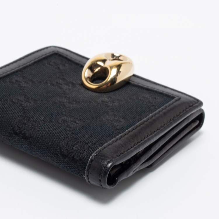 Pre Owned Gucci Black GG Canvas And Leather Bifold Wallet