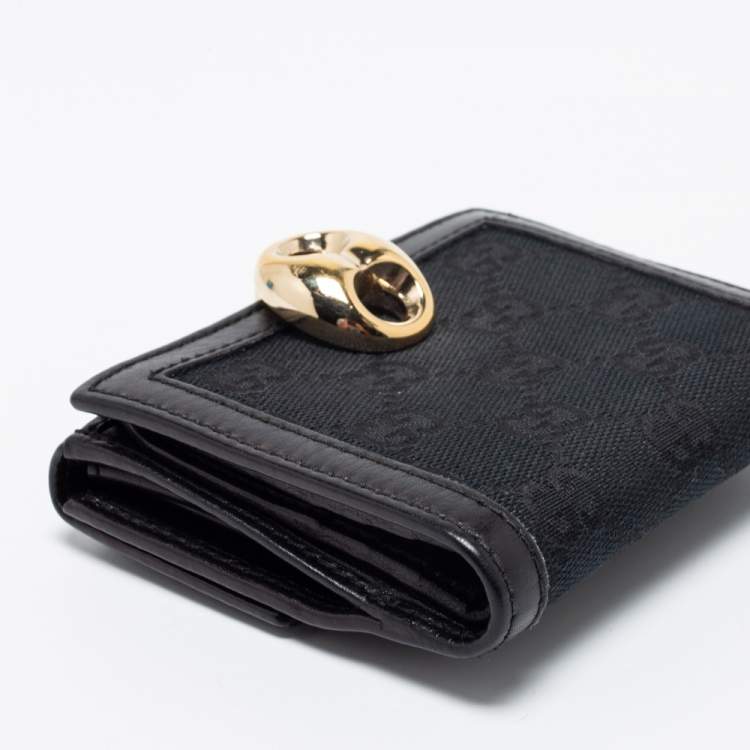 Pre Owned Gucci Black GG Canvas And Leather Bifold Wallet