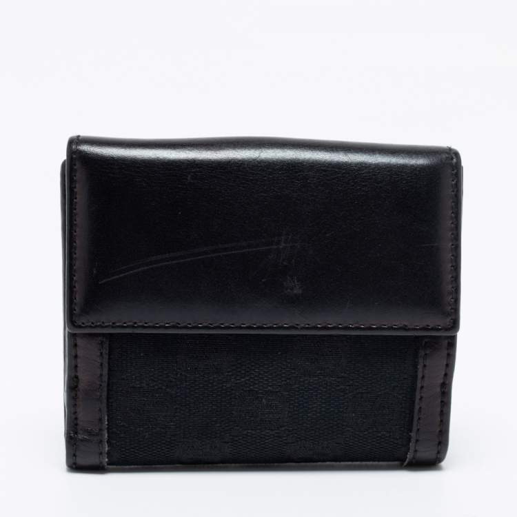 Pre Owned Gucci Black GG Canvas And Leather Bifold Wallet