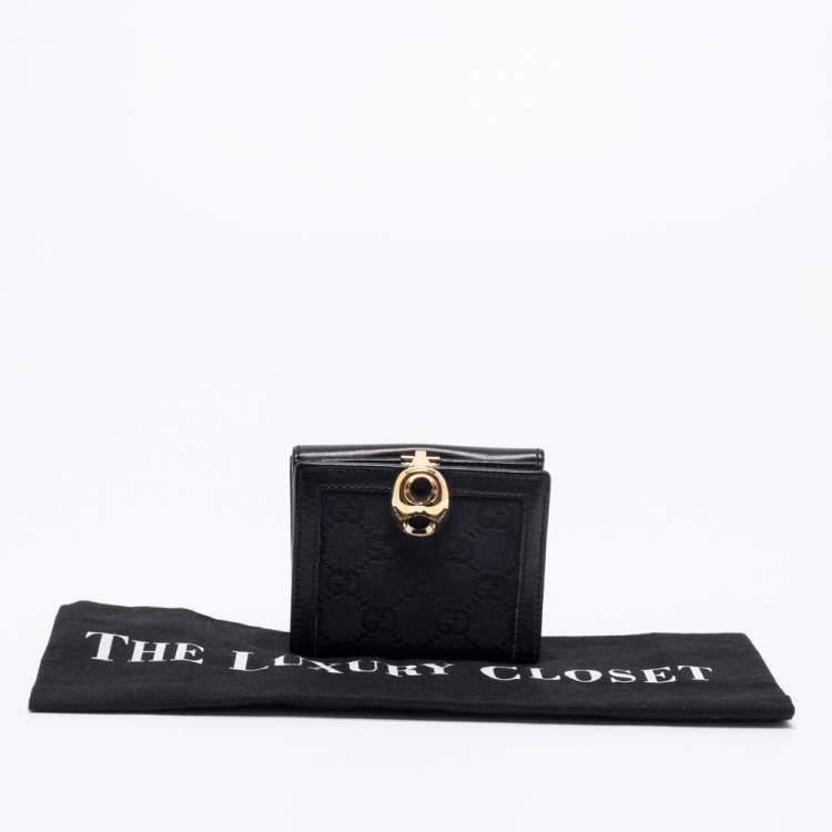 Pre Owned Gucci Black GG Canvas And Leather Bifold Wallet