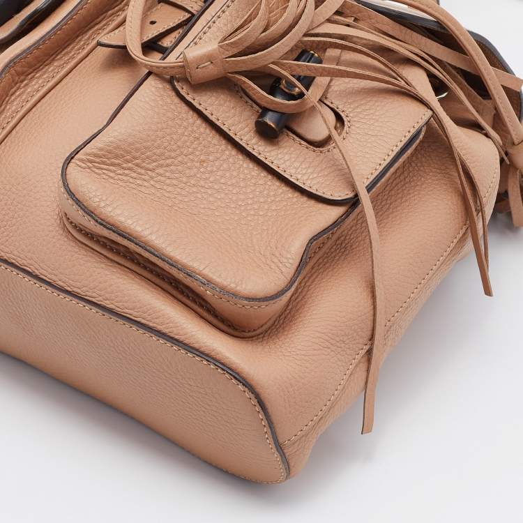 مملوكة مسبقًا Gucci Beige Leather Tassel Bamboo Backpack