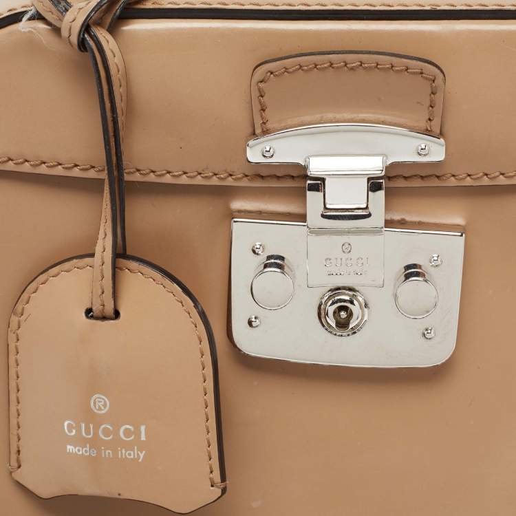 Pre Owned Gucci Beige Glossy Leather Mini Lady Lock Bamboo Top Handle Bag