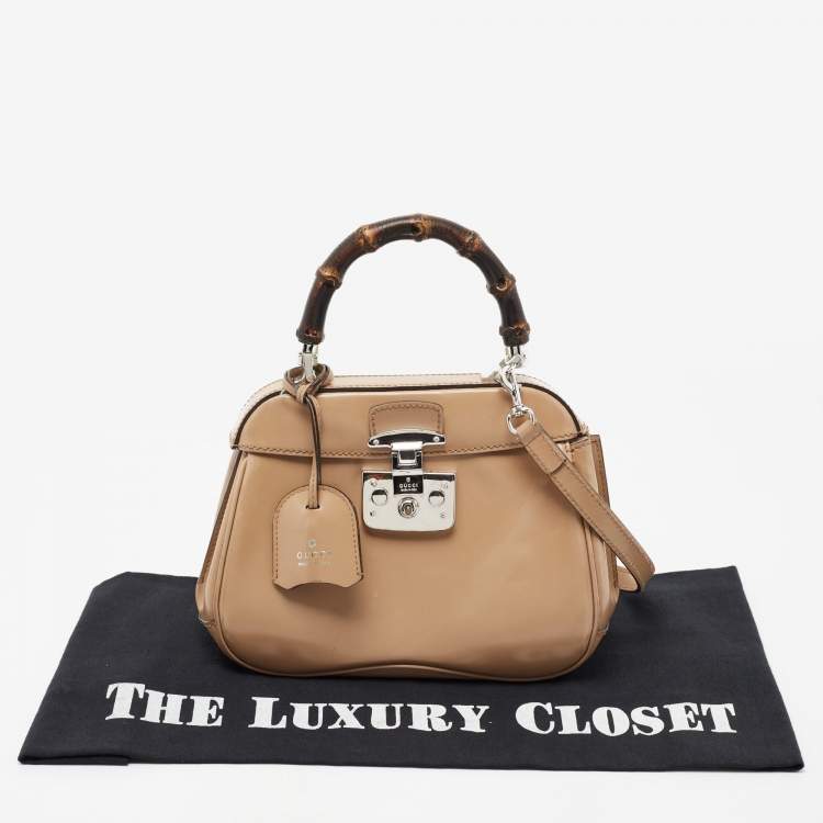 Pre Owned Gucci Beige Glossy Leather Mini Lady Lock Bamboo Top Handle Bag