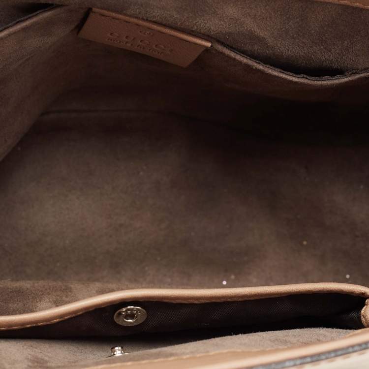 Pre Owned Gucci Beige Glossy Leather Mini Lady Lock Bamboo Top Handle Bag