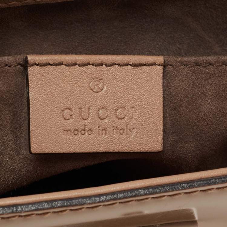 Pre Owned Gucci Beige Glossy Leather Mini Lady Lock Bamboo Top Handle Bag