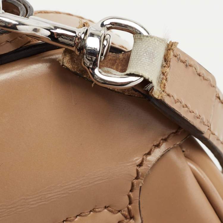 Pre Owned Gucci Beige Glossy Leather Mini Lady Lock Bamboo Top Handle Bag