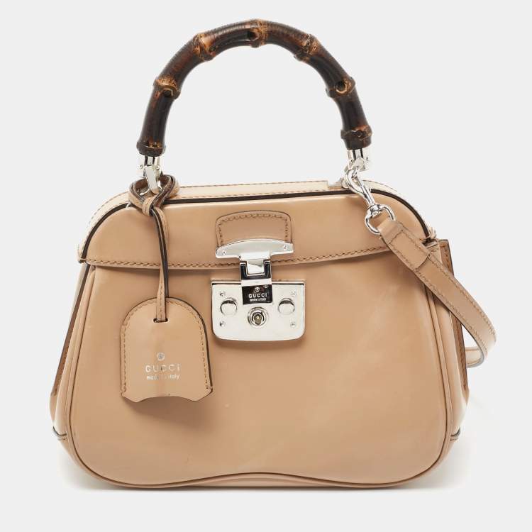 Pre Owned Gucci Beige Glossy Leather Mini Lady Lock Bamboo Top Handle Bag
